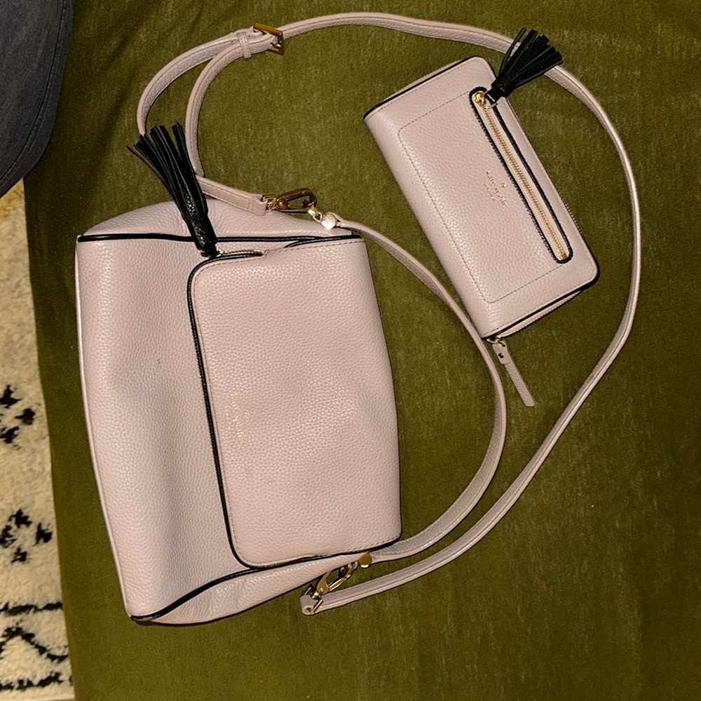 Nude and black colored purse and matching wallet